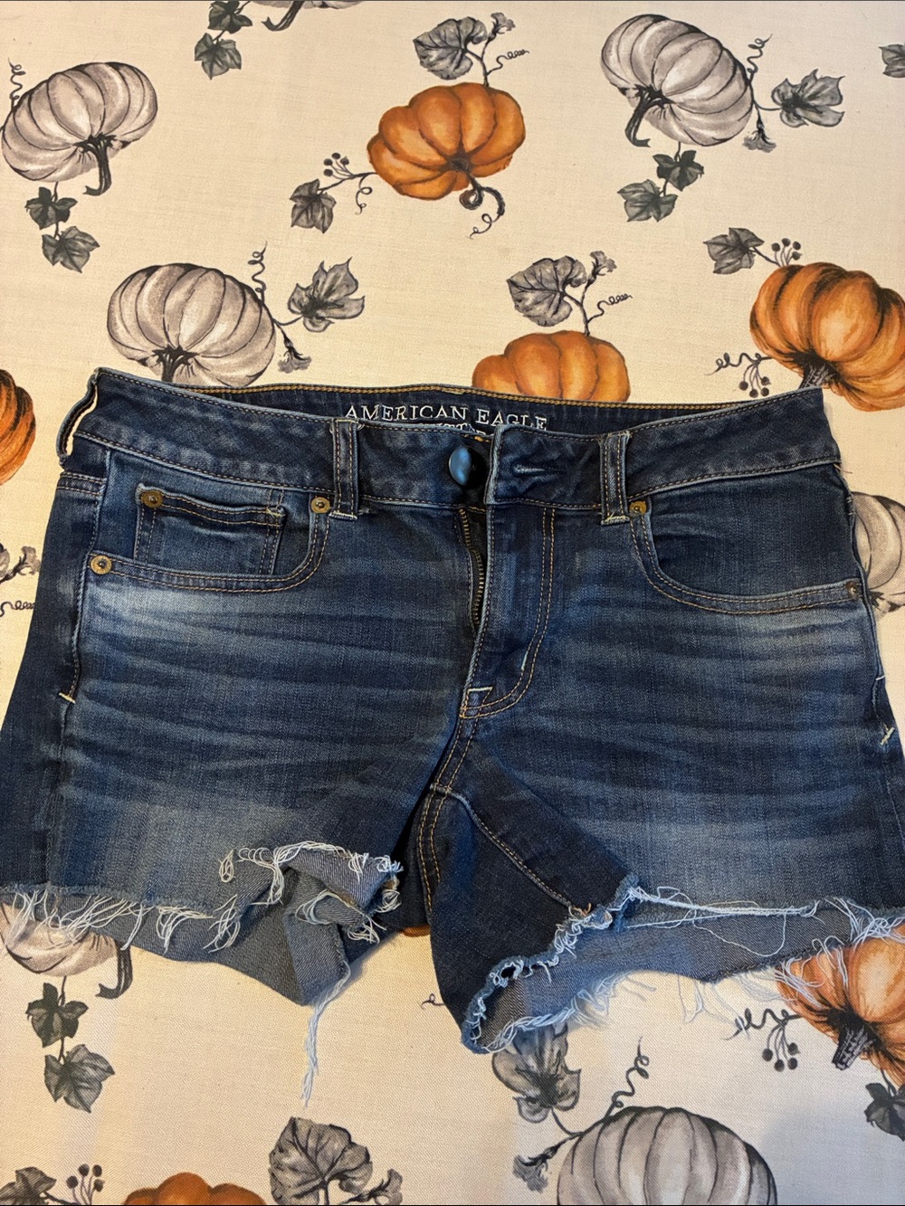 American Eagle Outfitters Dark Blue Distressed Denim Cutoff Shorts